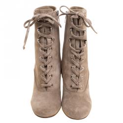 Pre Owned Gianvito Rossi Beige Suede Mackay Lace Up Ankle Boots Size 36.5