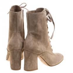 Pre Owned Gianvito Rossi Beige Suede Mackay Lace Up Ankle Boots Size 36.5