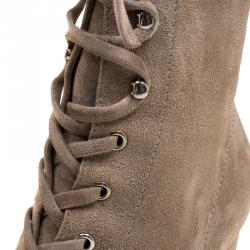 Pre Owned Gianvito Rossi Beige Suede Mackay Lace Up Ankle Boots Size 36.5