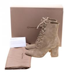 Pre Owned Gianvito Rossi Beige Suede Mackay Lace Up Ankle Boots Size 36.5