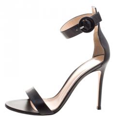 Pre Owned Gianvito Rossi Black Leather Portofino Ankle Strap Sandals Size 38.5