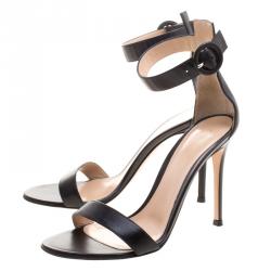 Pre Owned Gianvito Rossi Black Leather Portofino Ankle Strap Sandals Size 38.5