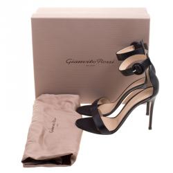 Pre Owned Gianvito Rossi Black Leather Portofino Ankle Strap Sandals Size 38.5