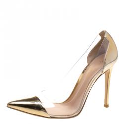 Pre Owned Gianvito Rossi Metallic Gold Leather and PVC Plexi Pumps Size 37.5