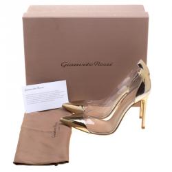 Pre Owned Gianvito Rossi Metallic Gold Leather and PVC Plexi Pumps Size 37.5