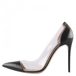 Pre Owned Gianvito Rossi Black Leather and PVC Pointed Toe Pumps Size 39.5