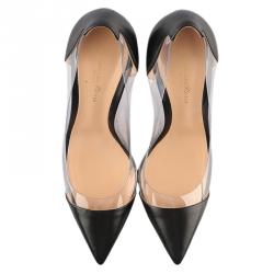 Pre Owned Gianvito Rossi Black Leather and PVC Pointed Toe Pumps Size 39.5
