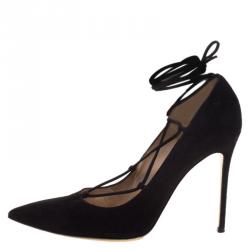 Pre Owned Gianvito Rossi Black Suede Femi Lace up Pointed Toe Pumps Size 42