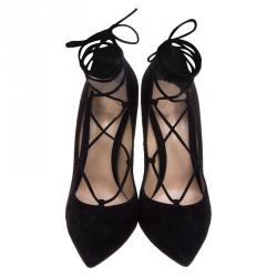 Pre Owned Gianvito Rossi Black Suede Femi Lace up Pointed Toe Pumps Size 42