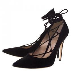 Pre Owned Gianvito Rossi Black Suede Femi Lace up Pointed Toe Pumps Size 42