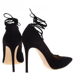 Pre Owned Gianvito Rossi Black Suede Femi Lace up Pointed Toe Pumps Size 42