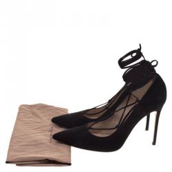 Pre Owned Gianvito Rossi Black Suede Femi Lace up Pointed Toe Pumps Size 42