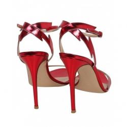 Pre Owned Gianvito Rossi Red Metallic Leather Sparkle Lightning Motif Ankle Strap Sandals Size 42