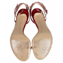 Pre Owned Gianvito Rossi Red Metallic Leather Sparkle Lightning Motif Ankle Strap Sandals Size 42