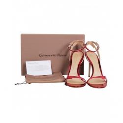 Pre Owned Gianvito Rossi Red Metallic Leather Sparkle Lightning Motif Ankle Strap Sandals Size 42