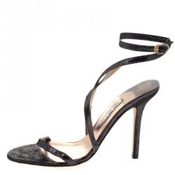 Pre Owned صندل جينا سيور كاحل سويدي ميتالك أسود مقاس 38.5