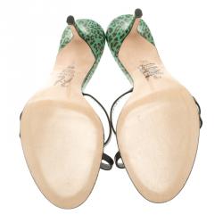 Pre Owned Gina Black Leather Crystal Embellished Bow Slides Size 39.5