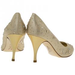 Pre Owned Gina Beige Satin Embellished Anny Pumps Size 38.5