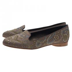 Pre Owned حذاء سليبرز جينا ستان بني سموكينغ مرصع مقاس 39.5