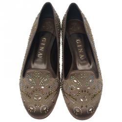 Pre Owned حذاء سليبرز جينا ستان بني سموكينغ مرصع مقاس 39.5