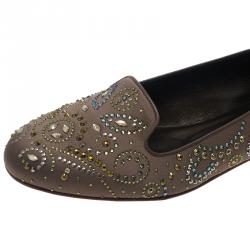 Pre Owned حذاء سليبرز جينا ستان بني سموكينغ مرصع مقاس 39.5