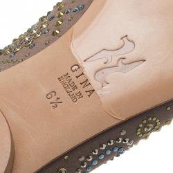 Pre Owned حذاء سليبرز جينا ستان بني سموكينغ مرصع مقاس 39.5