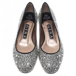 Pre Owned حذاء باليرينا فلات جينا ستان مرصع كريستال مقاس 36.5