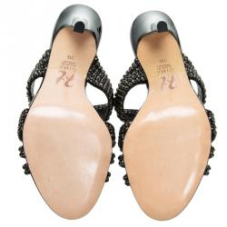 Pre Owned Gina Black Crystal Embellished Slides Size 36.5