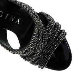 Pre Owned Gina Black Crystal Embellished Slides Size 36.5