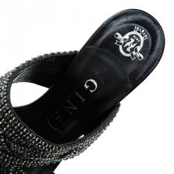 Pre Owned Gina Black Crystal Embellished Slides Size 36.5