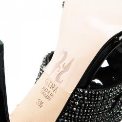 Pre Owned Gina Black Crystal Embellished Slides Size 36.5