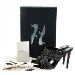 Pre Owned Gina Black Crystal Embellished Slides Size 36.5