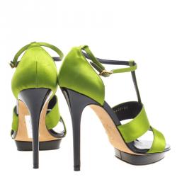 Pre Owned صندل جينا ساتان أخضر حزام حرف T مقاس 39.5