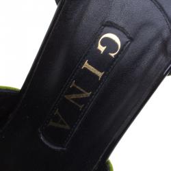 Pre Owned صندل جينا ساتان أخضر حزام حرف T مقاس 39.5