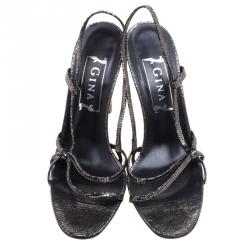 Pre Owned Gina Grey Metallic Suede Slingback Sandals Size 39.5