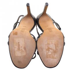 Pre Owned Gina Grey Metallic Suede Slingback Sandals Size 39.5