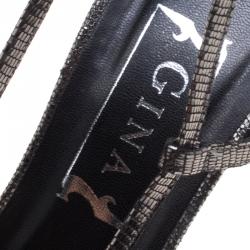 Pre Owned Gina Grey Metallic Suede Slingback Sandals Size 39.5