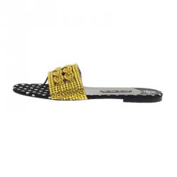 Pre Owned Gina Gold Embellished Athena Slides Size 41.5