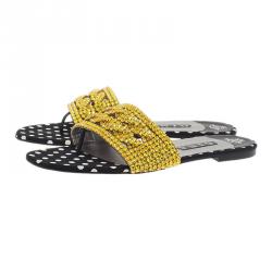 Pre Owned Gina Gold Embellished Athena Slides Size 41.5