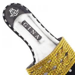 Pre Owned Gina Gold Embellished Athena Slides Size 41.5