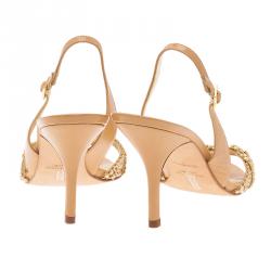 Pre Owned Gina Gold Swarovski Crystal Embellished Naomi Slingback Sandals Size 38