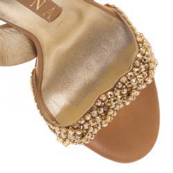 Pre Owned Gina Gold Swarovski Crystal Embellished Naomi Slingback Sandals Size 38