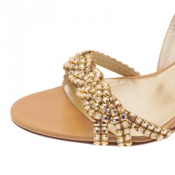 Pre Owned Gina Gold Swarovski Crystal Embellished Naomi Slingback Sandals Size 38
