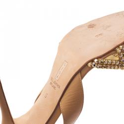 Pre Owned Gina Gold Swarovski Crystal Embellished Naomi Slingback Sandals Size 38