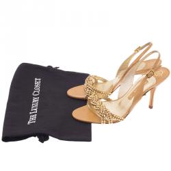 Pre Owned Gina Gold Swarovski Crystal Embellished Naomi Slingback Sandals Size 38