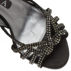 مملوكة مسبقًا صندل جينا بفتحة كعب كريستال جلد لامع رصاصي مقاس 38