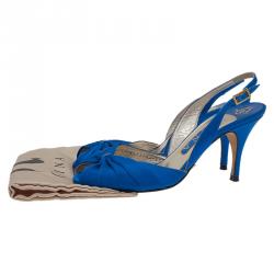 Pre Owned صندل جينا فتحة كعب ساتان أزرق مقاس 37.5