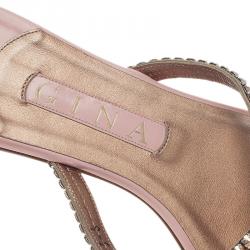 Pre Owned حذاء سلايد فلات جينا مرصع كريستال وردي وبني مقاس 39