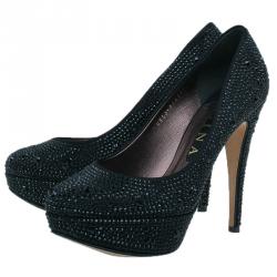 Pre Owned حذاء جينا أسود كريستال نعل سميك مقاس 39