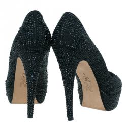 Pre Owned حذاء جينا أسود كريستال نعل سميك مقاس 39